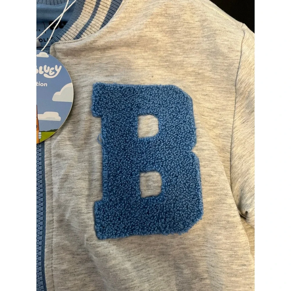 Little Sleepies Bluey Play Collection Varsity Jacket Grey Blue Size 8 NWT‎